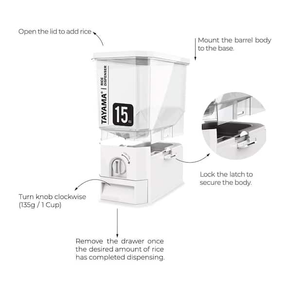 Tayama TRD-133 33 lbs Capacity Rice Dispenser Grain Storage Container