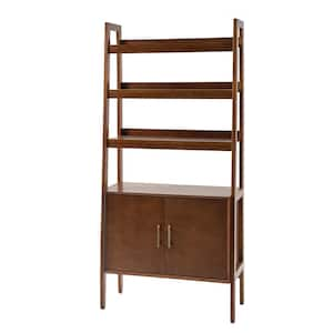 Andrei 76 in. H x 36 in. W Walnut Wood Frame 3-Open Shelves Ladder Bookcase