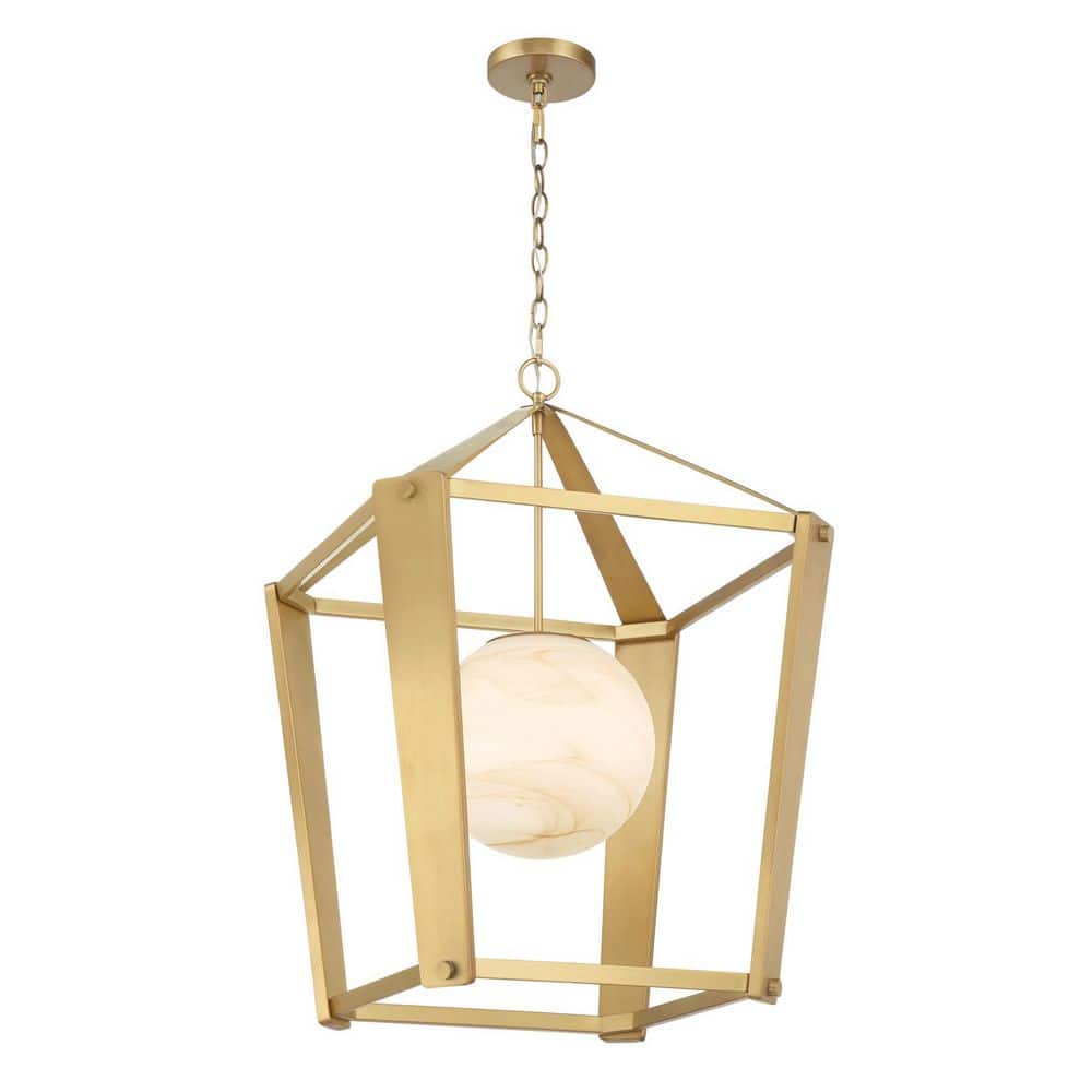 Shimmer 60-Watt 1-Light Legacy Brass 20.5 in. Cage Pendant Light w/ Etched Opal Amber Swirl Glass Shade No Bulb Included price history on PriceWatchPro
