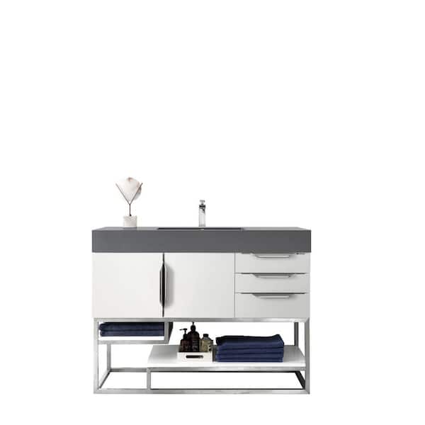 James Martin Vanities Columbia 48.0 in. W x 19.5 in. D x 36 in. H Bathroom Vanity in Glossy White with Dusk Grey Glossy Composite Top