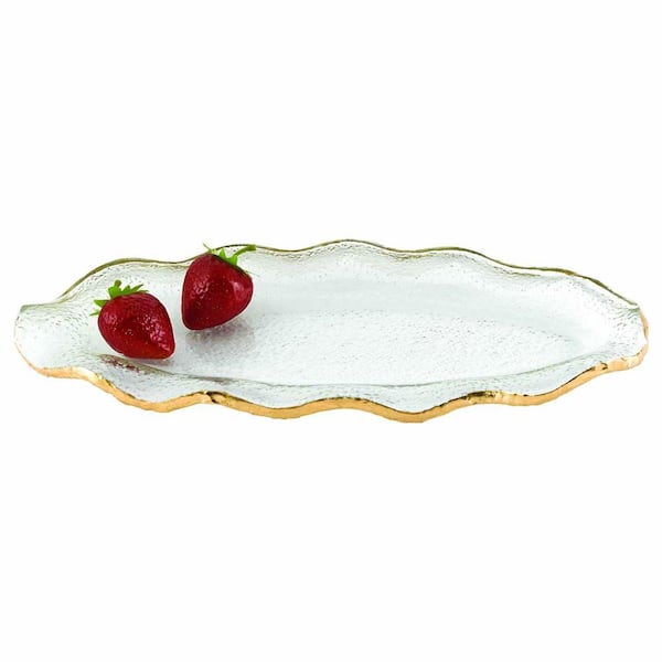HomeRoots Amelia 7 in. W x 1 in. H x 14 in. D Oval Gold Glass Platters