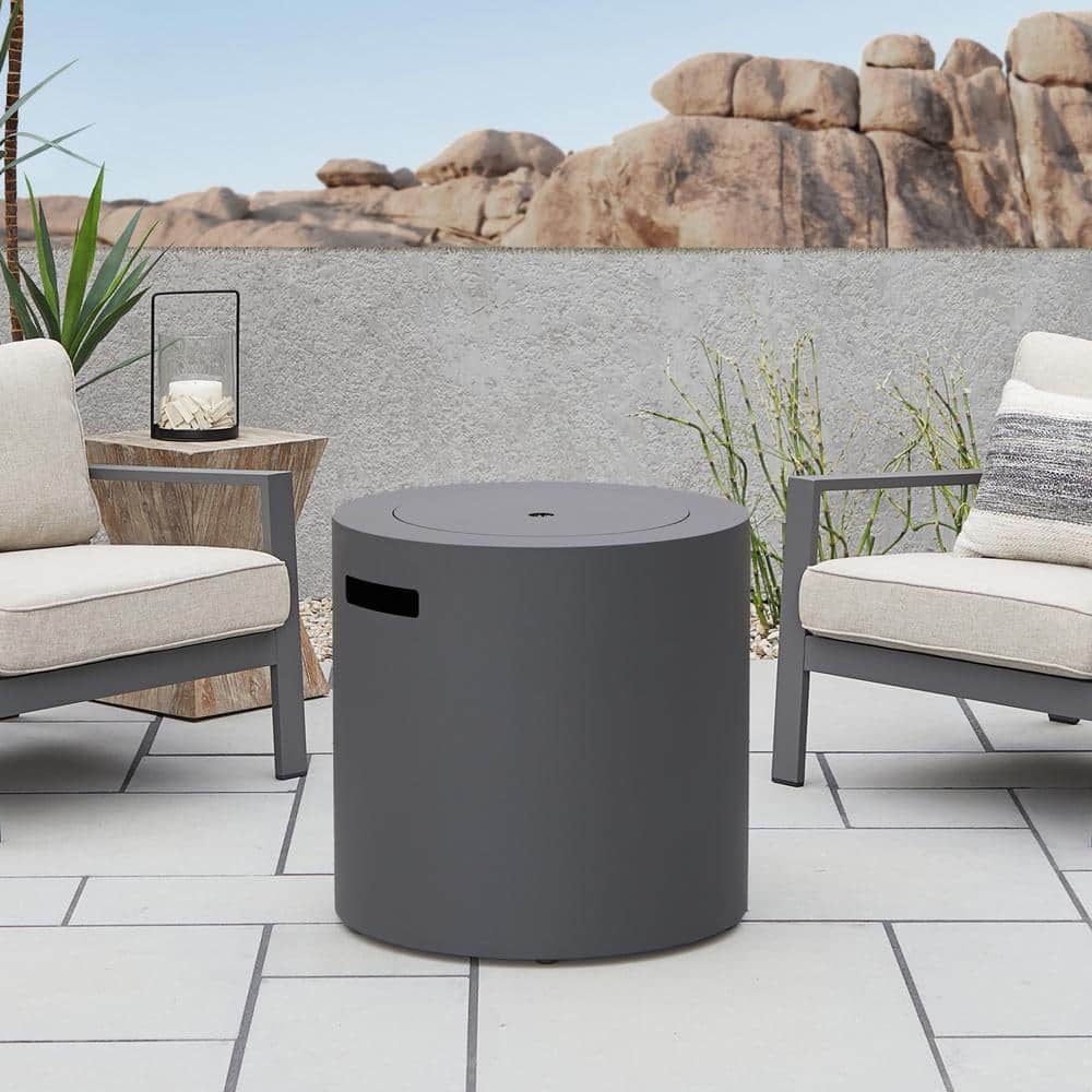 Aegean 24" Round Weathered Slate Steel Propane Fire Pit Table