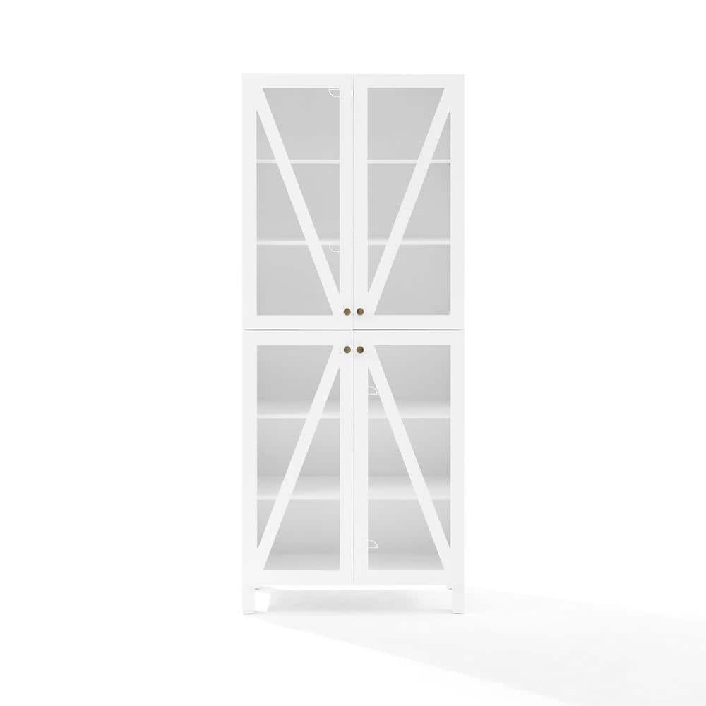 White Tall Cabinet with Adjustable Shelving and Glass Doors