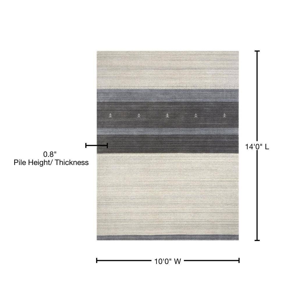 Ivory Wool and Viscose Rectangular Handmade Area Rug, 10' x 14'