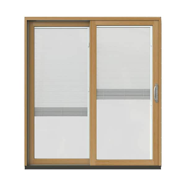 JELD-WEN 72 in. x 80 in. W-2500 Contemporary White Clad Wood Left-Hand Full Lite Sliding Patio Door w/Stained Interior