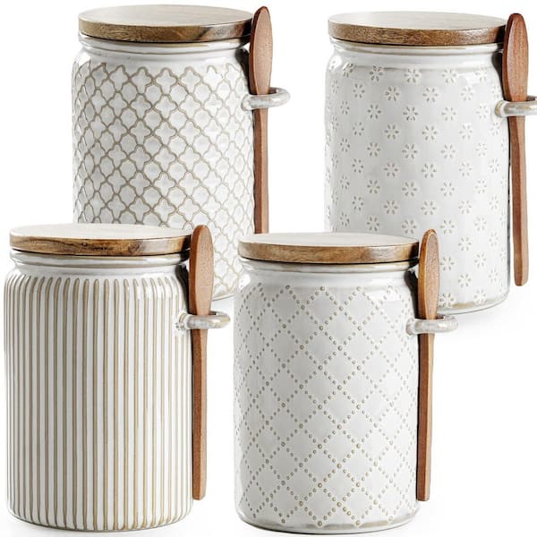 4-Piece Ceramic Kitchen Canisters for Countertop, 18 oz. Sugar Coffee Tea Storage Containers