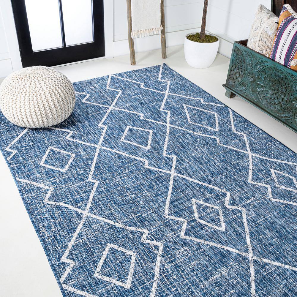 Boho Chic Blue/Ivory Diamond Trellis 8' x 10' Synthetic Rug