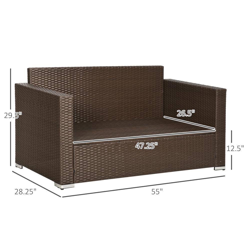 Beige Wicker Outdoor Loveseat with Cushions and Throw Pillows