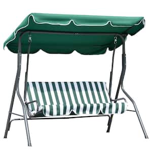 3-Person Green Metal Patio Swing with Adjustable Shade, Cushion and Steel Frame