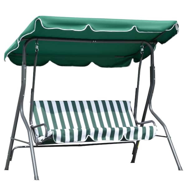 Outsunny 3-Person Green Metal Patio Swing with Adjustable Shade, Cushion and Steel Frame