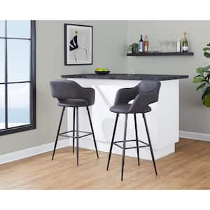 Margarite 30 in. Grey Faux Leather and Black Metal Fixed-Height Barstool (Set of 2)