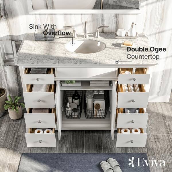 Eviva Elite Stamford 60 Gray Solid Wood Bathroom Vanity Set with Double OG  White Carrera Marble Top & White Undermount Porcelain Sinks