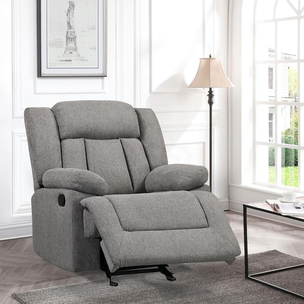 J&E Home Gray Polyester Fabric Recliner Chair Adjustable with Thick Seat and Backrest