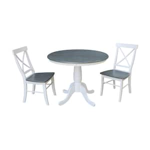 Hampton 3-Piece 36 in. White/Heather Gray Round Solid Wood Dining Set with X-Back Chairs