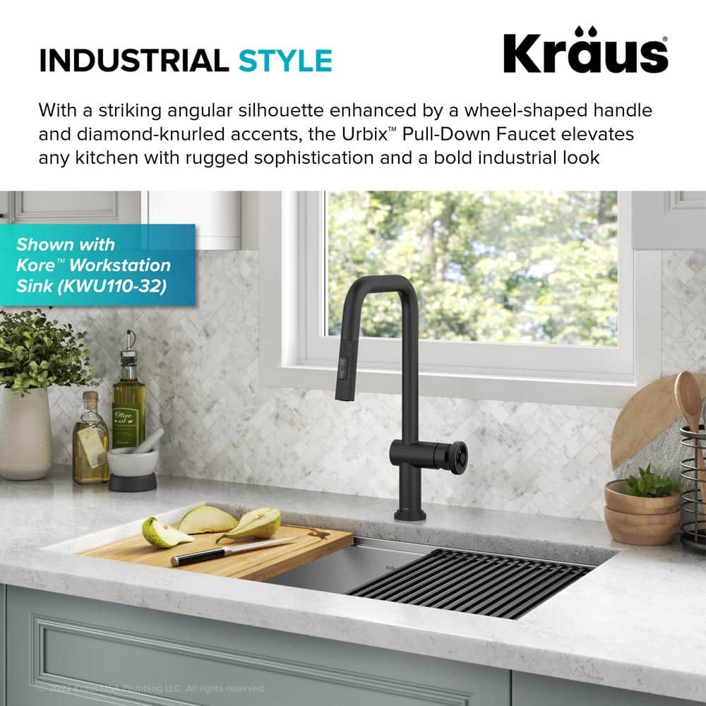Matte Black Industrial Pull-Down Kitchen Faucet with Spray