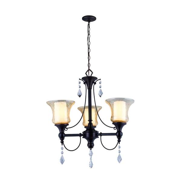 World Imports Ethelyn Collection 3-Light Oil-Rubbed Bronze Chandelier with Elegant Old World Glass Shades