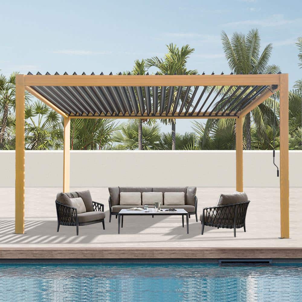 Brown and Gray Aluminum Metal Louvered Pergola 10 ft. x 13 ft.