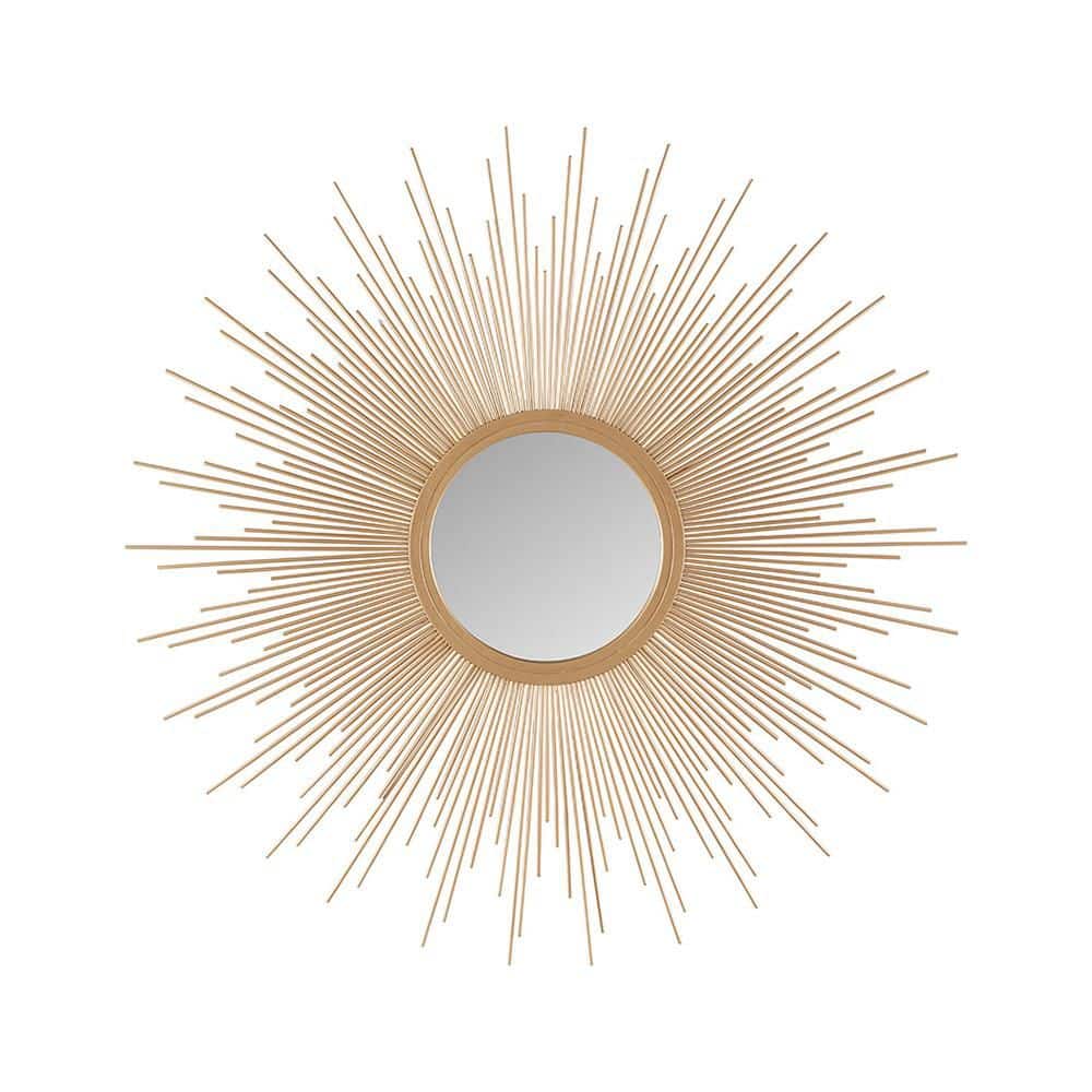Gold 29.5 in. W x 29.5 in. H Art Deco Sunburst MDF Framed Mirror Wall Mirro