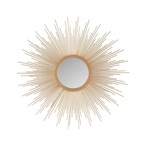 Unbranded Gold 29.5 in. W x 29.5 in. H Art Deco Sunburst MDF Framed Mirror Wall Mirror Wall Decor Mirror