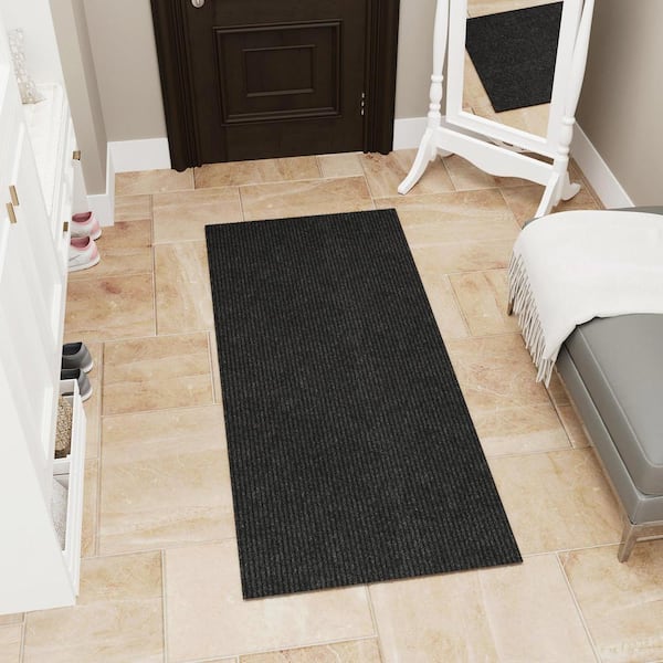 Lifesaver Scrape Rib Non-Slip Custom Cut Long Hallway Runner Rug, 2 ft. 7 in. x 3 ft. Black Polyester Garage Flooring