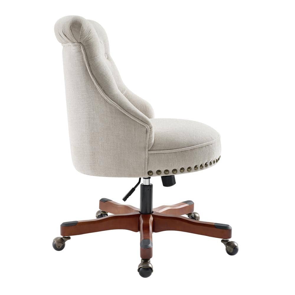 Sinclair Swivel Executive Chair in Natural Off-White with Dark Walnut Wood Base