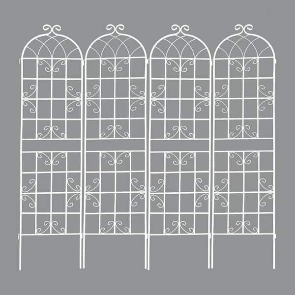 Jushua 86.7 in. Metal Garden Trellis, Outdoor Flower Support, Rustproof Trellis for Climbing Plants, Cream White (4-Pack)