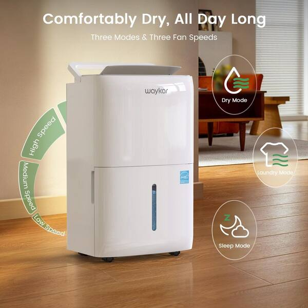 80 pt. 5,000 sq. ft. Energy Star Dehumidifier with Bucket for Wetroom, Basement and Garage with Auto Defrost in White