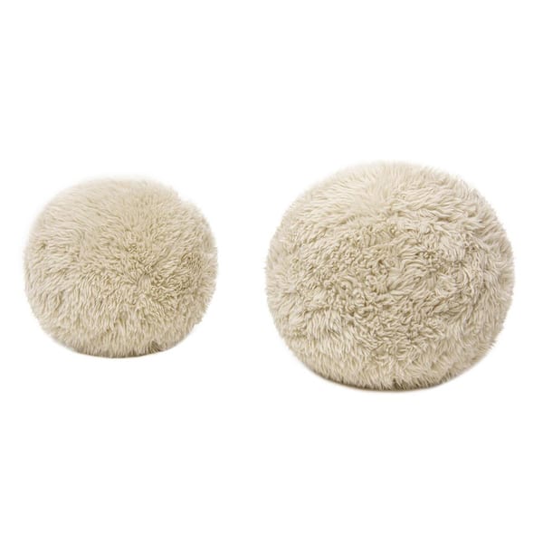 Teddy 11 in. and 9 in. Round Sphere Accent Ball Set of 2 Throw Pillows, Cream Beige Faux Fur