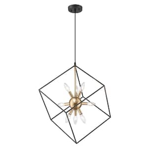 Gold and Black 9-Light Geometric Cube Pendant Light Chandelier Hanging Light for Dining Living Room