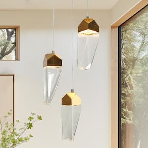 Adonisior 3-Light Dimmable Integrated LED Plating Brass Chandelier with Textured Glass Shades