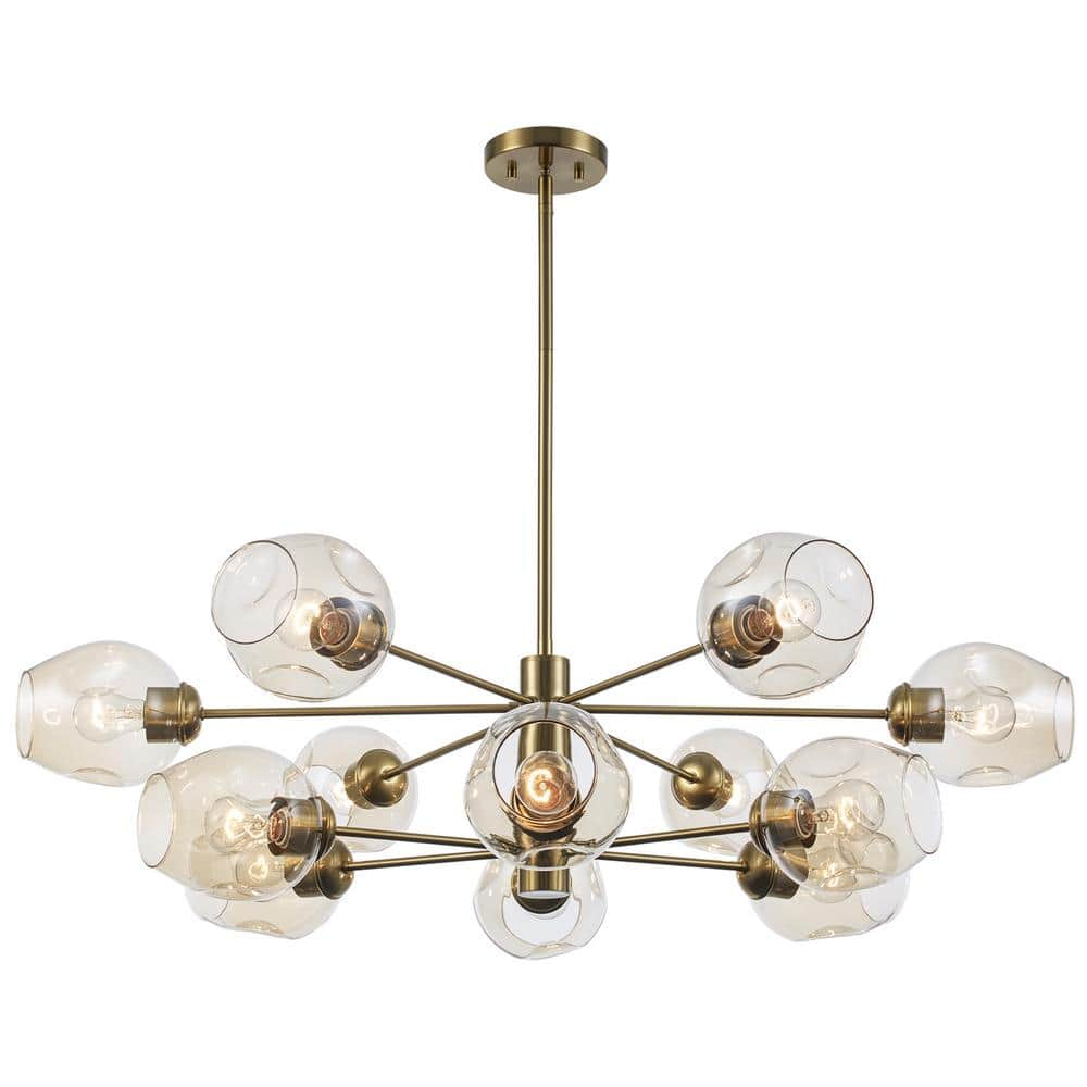 Clusters 12-Light Antique Gold Sputnik Pendant Light Fixture with Clear Glass Tinted Shades -  Bel Air Lighting, PND-2127 AG