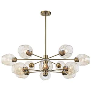 Clusters 12-Light Antique Gold Sputnik Pendant Light Fixture with Clear Glass Tinted Shades