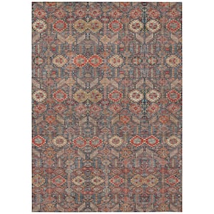 Red and Dark Blue 3 ft. x 5 ft. Woven Floral Rectangle Indoor/Outdoor Area Rug