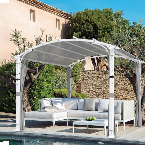 11 ft. x 11 ft. Metal Patio Pergola with Adjustable Zippered Sidewall, Arched Roof, Textilene Canopy Shade, Gray