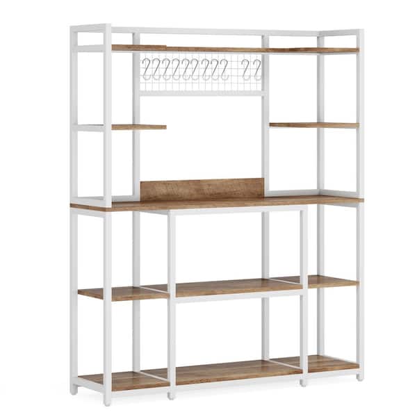 BYBLIGHT Keenyah Rustic Brown 5+ Shelves Metal 55 in. W Baker's Rack, White