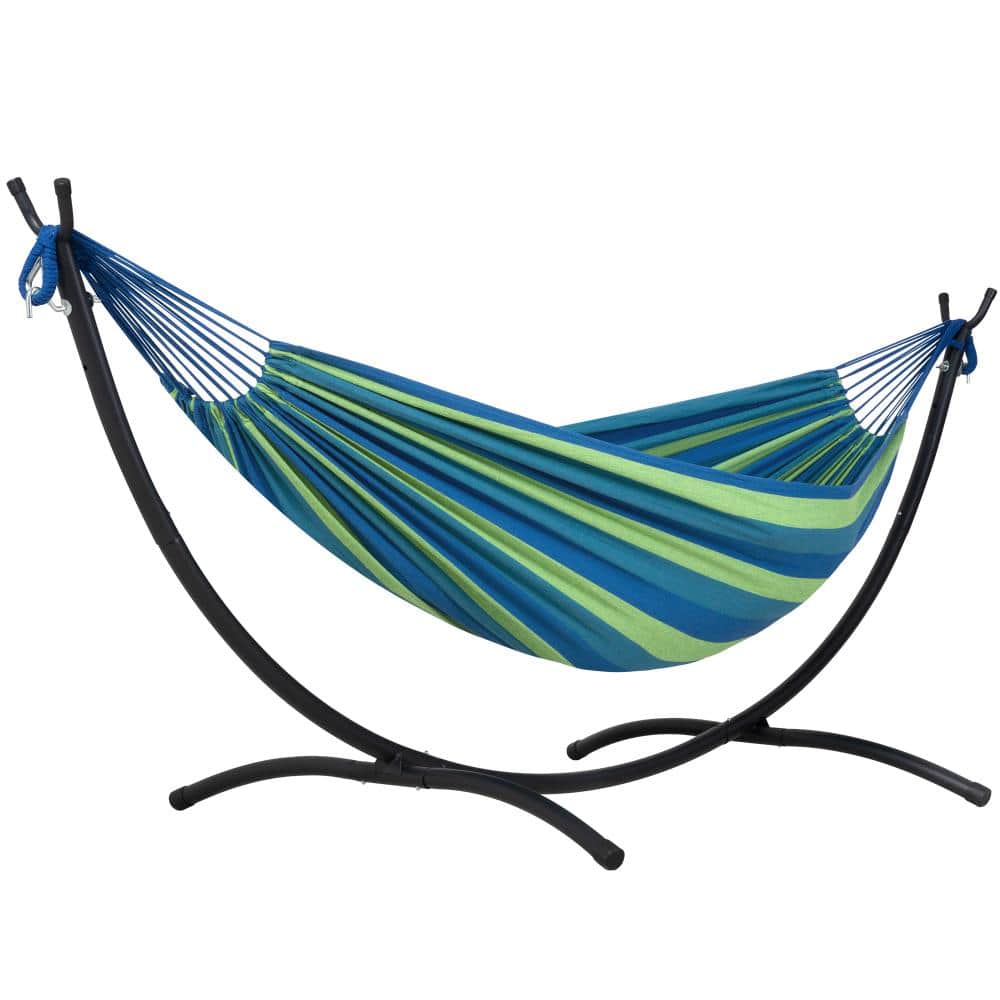 9.35 ft. 2-Person Brazilian-Style Foldable and Portable Outdoor Hammock Bed with Stand Set, Blue and Green price history on PriceWatchPro