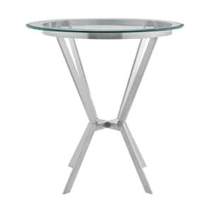 Naomi Round Glass and Brushed Stainless Steel Dining Table