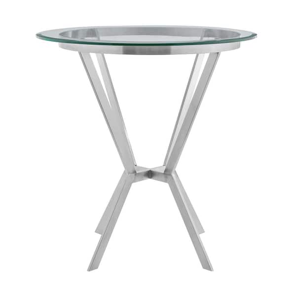 Armen Living Naomi Round Glass and Brushed Stainless Steel Dining Table