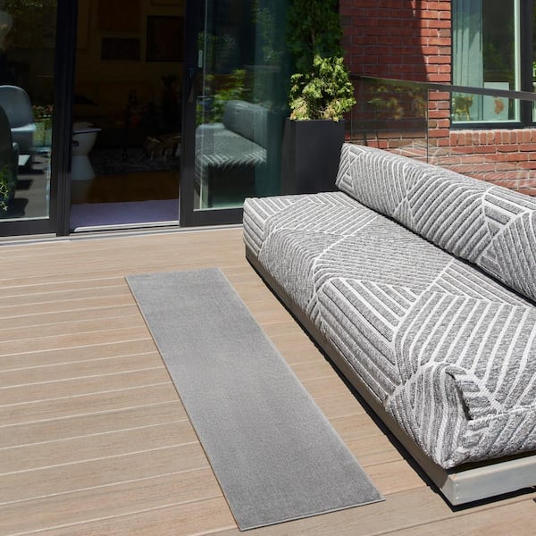 Essentials 2 ft. x 8 ft. Silver Gray Kitchen Runner Solid Contemporary Indoor/Outdoor Patio Area Rug