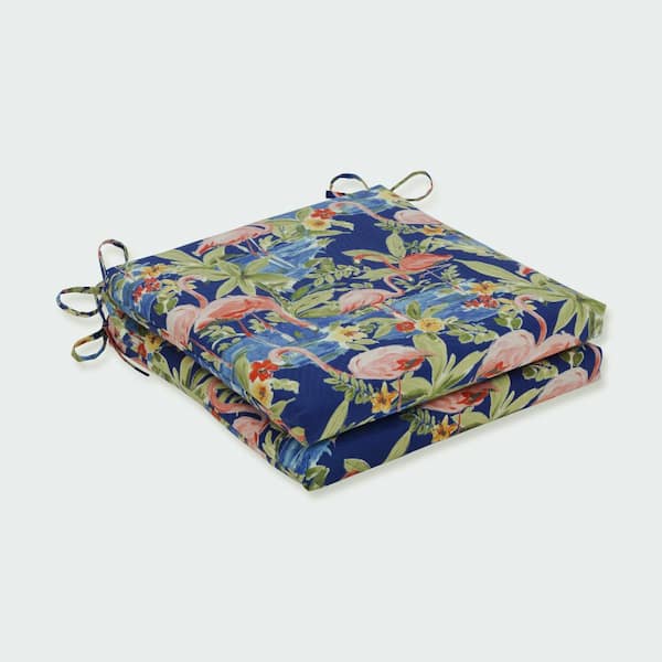 Pillow Perfect Floral 20 in. x 20 in. Outdoor Dining Chair Cushion in Blue/Green/Red (Set of 2)