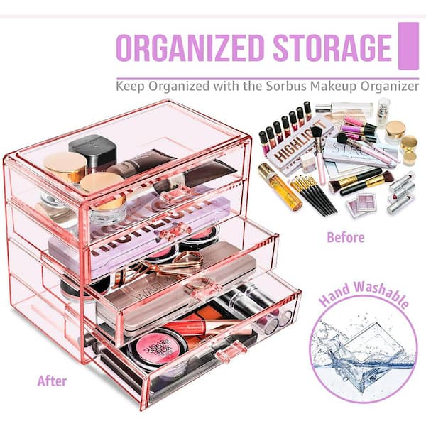 Sorbus Pink Clear Makeup Organizer MUP-SET-34PI - The Home Depot