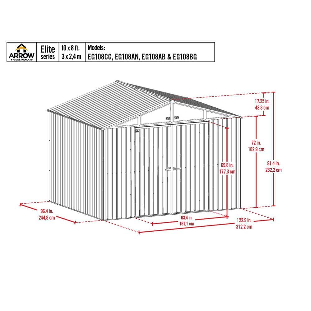 Elite 10' x 8' Silver Galvalume Steel Storage Shed