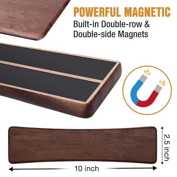 10 in. Acacia Wood Magnetic Knife Holder Wall Mount Knife Storage Rack with Strong Magnet for Kitchen Organization