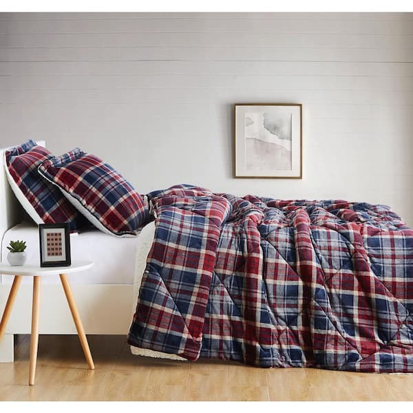 Truly Soft Cuddle Warmth Printed Plaid Blue and Red Full/Queen Comforter  Set CS3142BRFQ-1500 - The Home Depot
