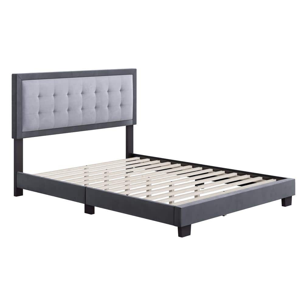 Gray Velvet Tufted Upholstered Queen Platform Bed Frame
