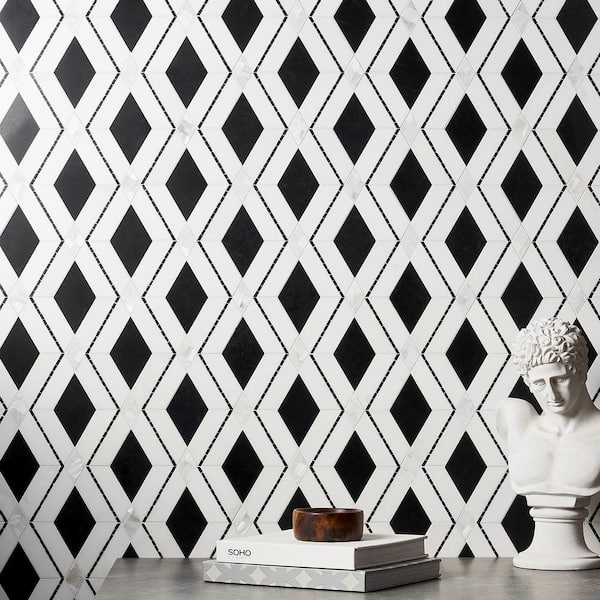 Benes Nero Black 2.5 in. x 0.39 in. Polished Marble and Pearl Wall Mosaic Tile Sample