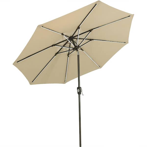 Sunnydaze 9 ft. Aluminum Market Solar Tilt Patio Umbrella in Beige Sunbrella