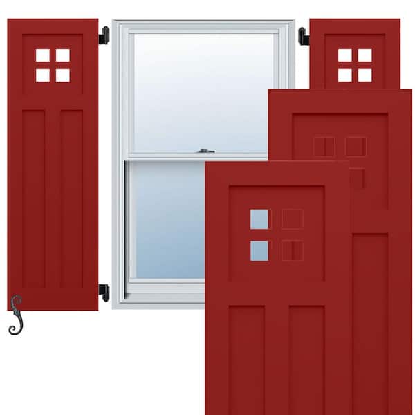 Ekena Millwork EnduraCore San Antonio Mission Style 18-in W x 71-in H Raised Panel Composite Shutters Pair in Fire Red
