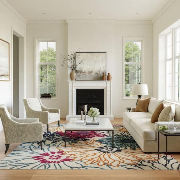 Passion Ivory/Multi 8 ft. x 10 ft. Floral Contemporary Area Rug