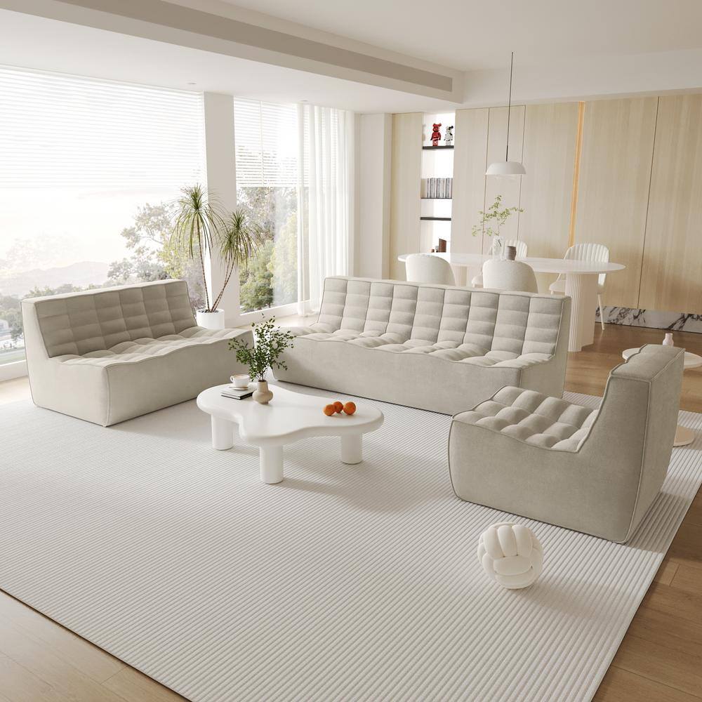 82.68 in. W Armless Linen Polyester Modular Free Combination 3 Pieces Sofa in. Brown price history on PriceWatchPro